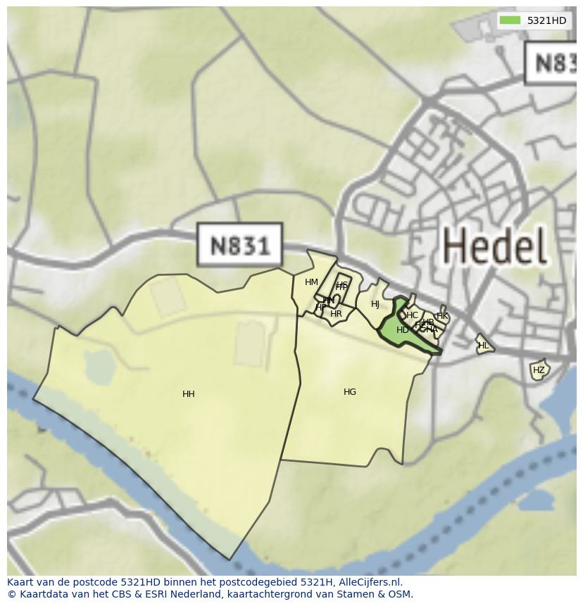 Afbeelding van het postcodegebied 5321 HD op de kaart.