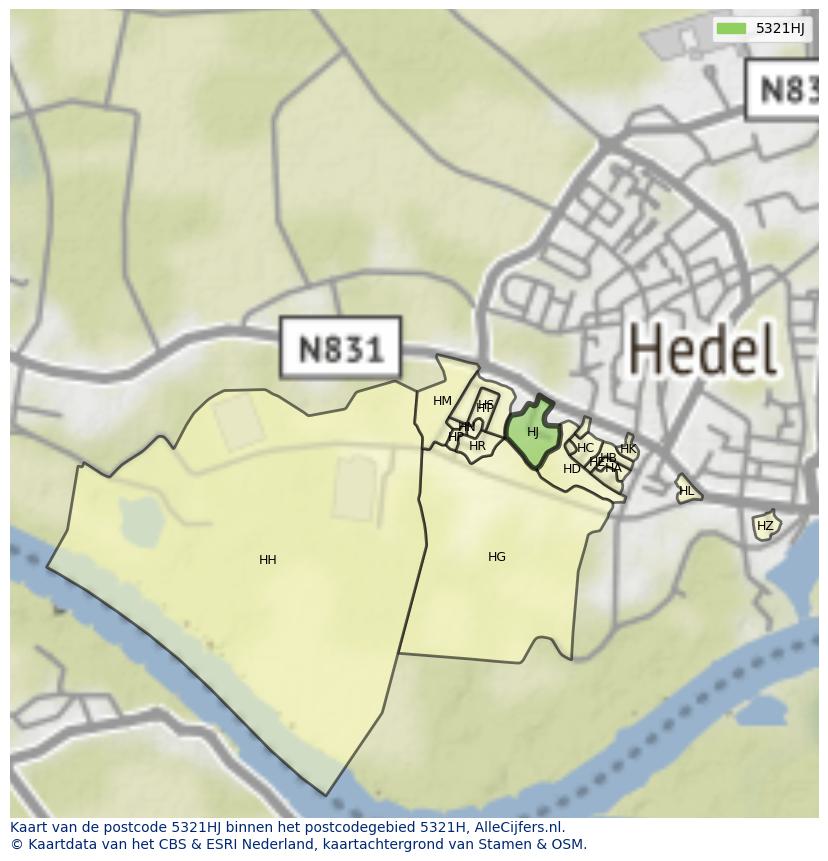 Afbeelding van het postcodegebied 5321 HJ op de kaart.