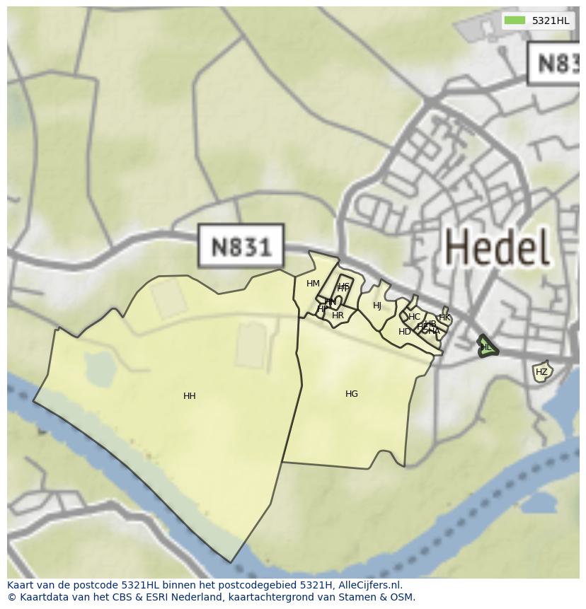 Afbeelding van het postcodegebied 5321 HL op de kaart.