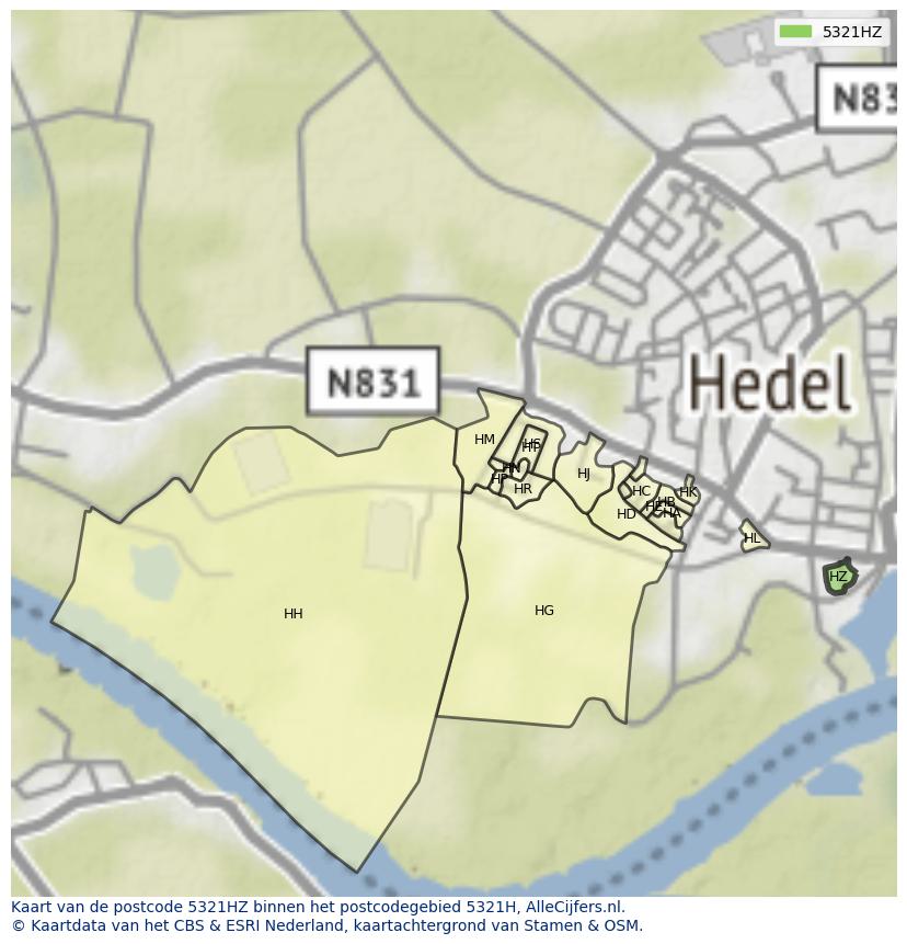 Afbeelding van het postcodegebied 5321 HZ op de kaart.