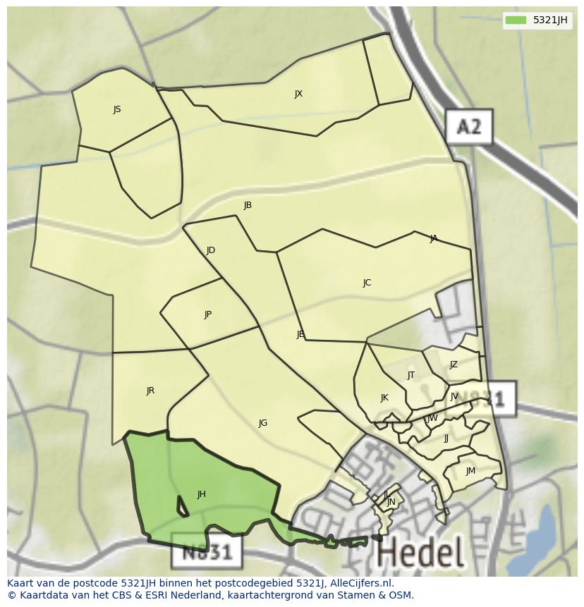 Afbeelding van het postcodegebied 5321 JH op de kaart.