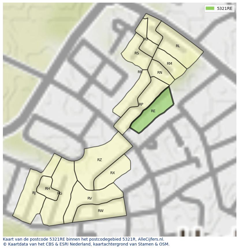 Afbeelding van het postcodegebied 5321 RE op de kaart.