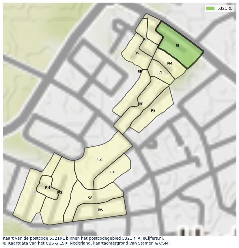 Afbeelding van het postcodegebied 5321 RL op de kaart.