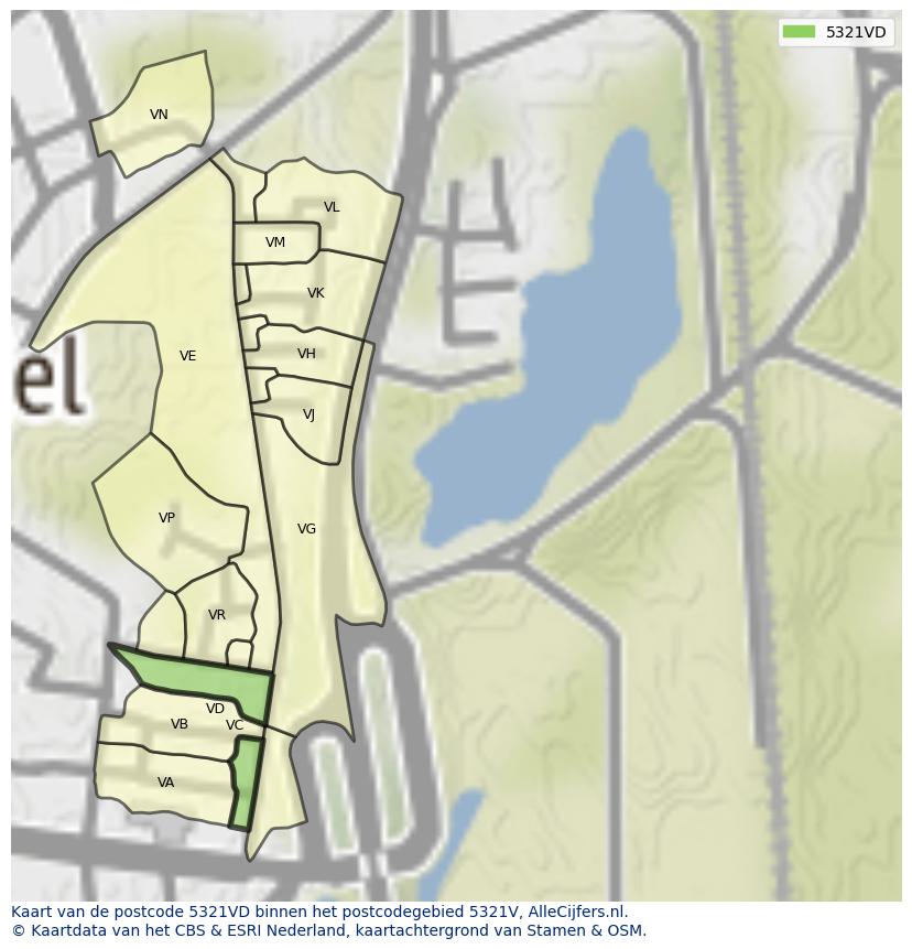 Afbeelding van het postcodegebied 5321 VD op de kaart.