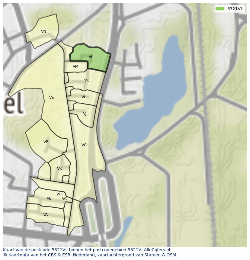 Afbeelding van het postcodegebied 5321 VL op de kaart.