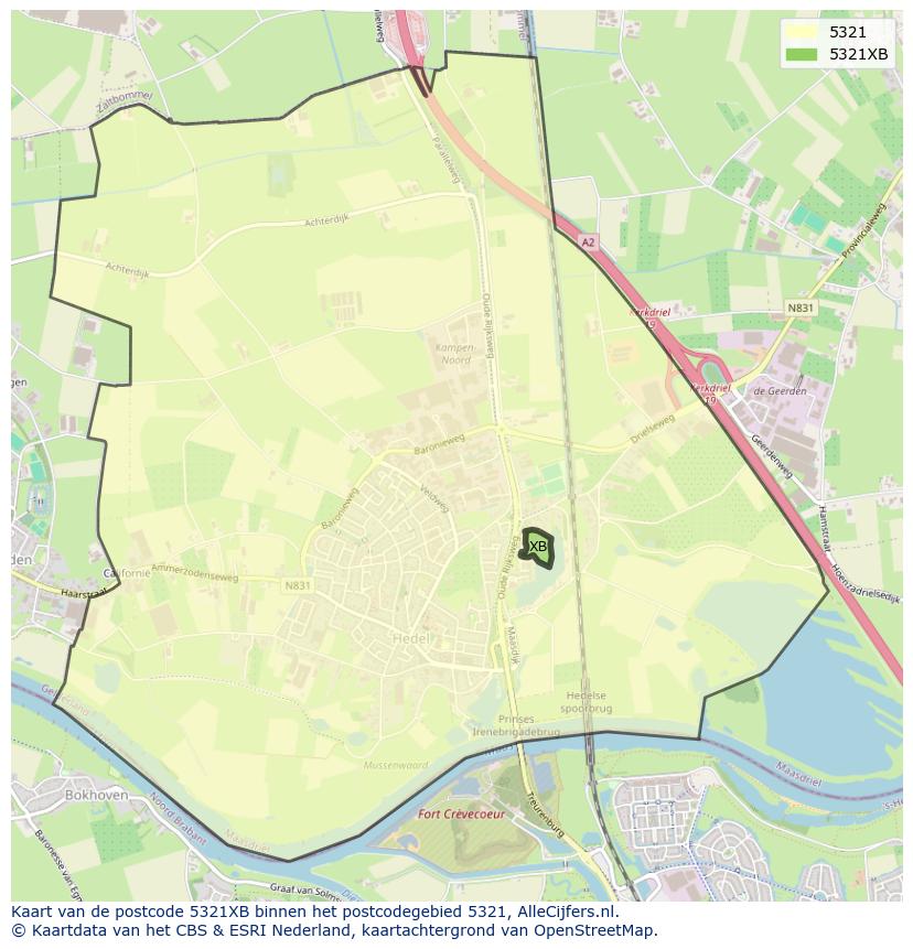 Afbeelding van het postcodegebied 5321 XB op de kaart.