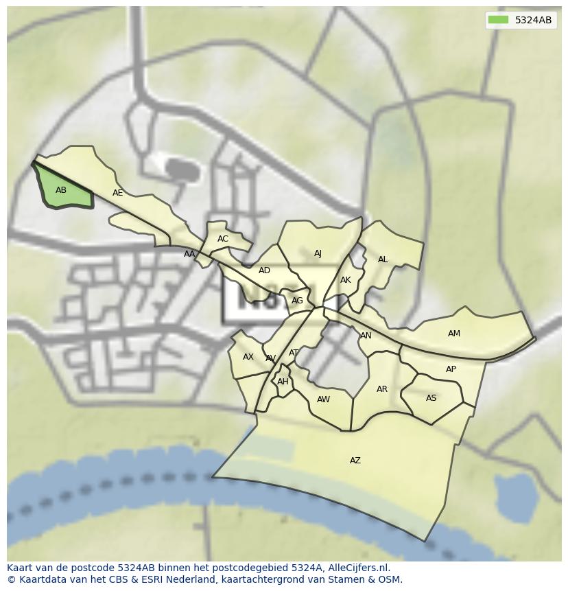 Afbeelding van het postcodegebied 5324 AB op de kaart.