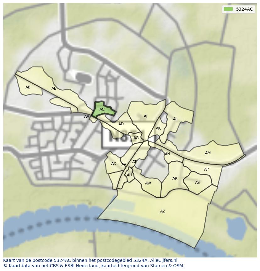 Afbeelding van het postcodegebied 5324 AC op de kaart.