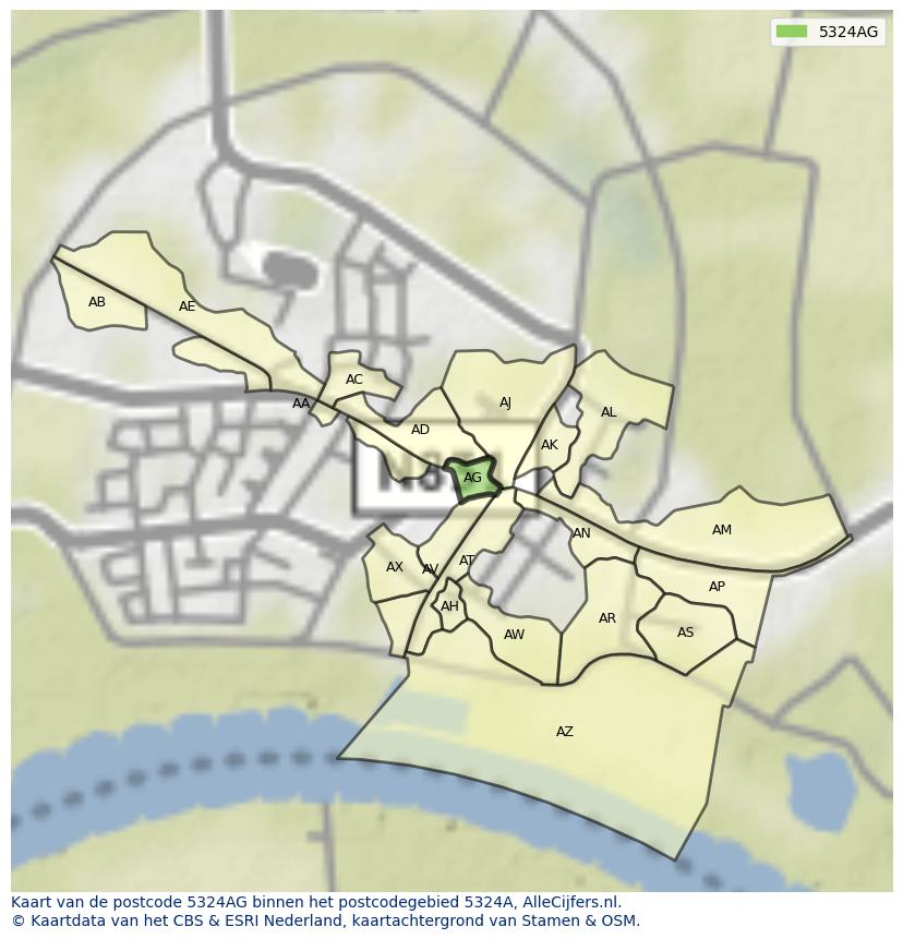 Afbeelding van het postcodegebied 5324 AG op de kaart.