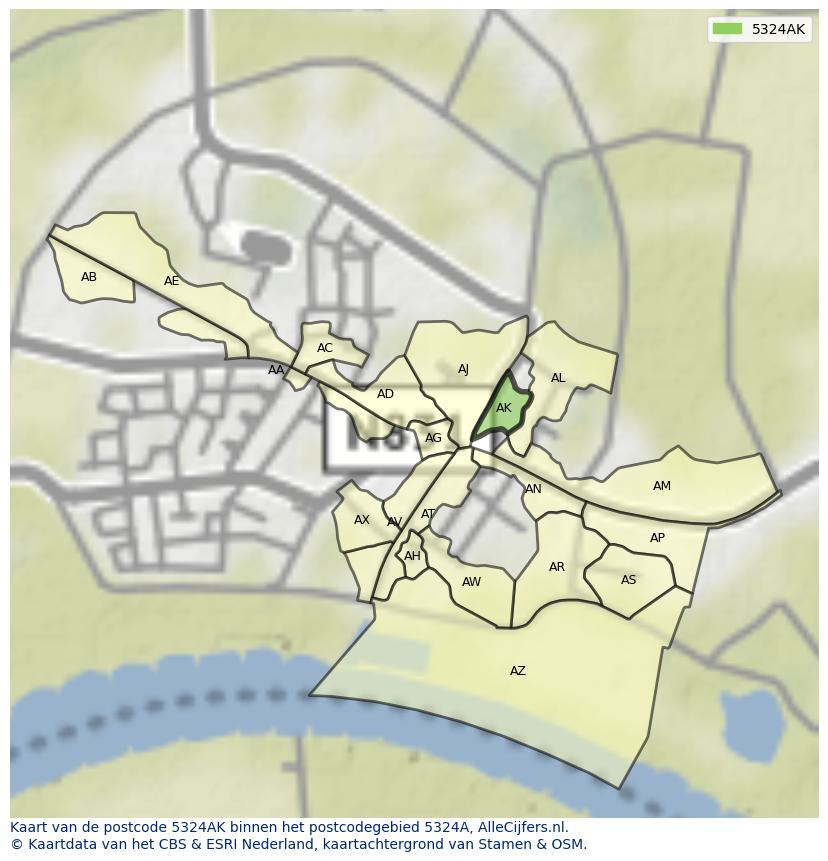Afbeelding van het postcodegebied 5324 AK op de kaart.