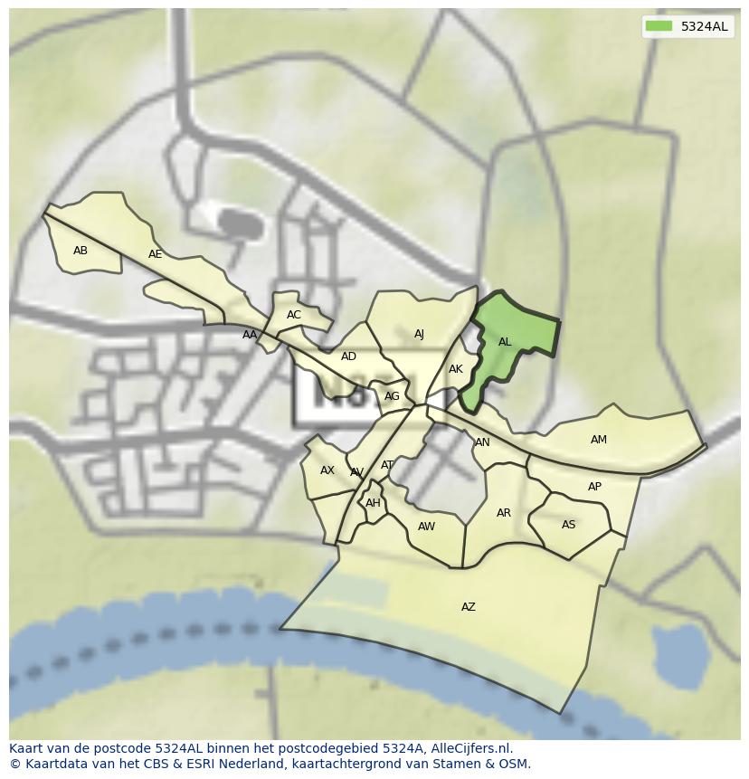Afbeelding van het postcodegebied 5324 AL op de kaart.