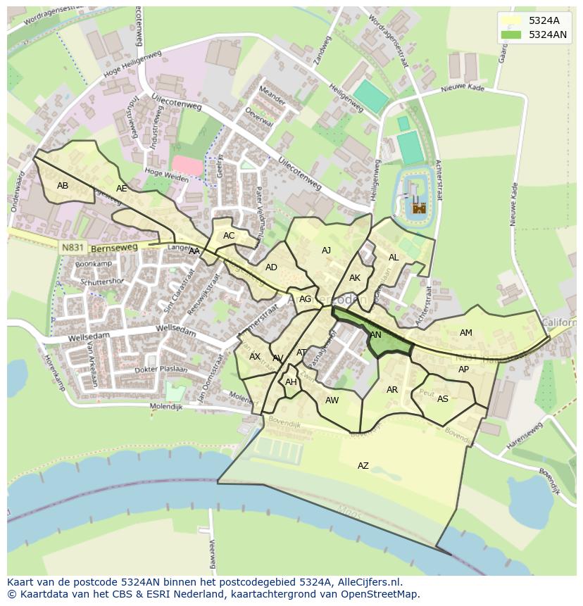Afbeelding van het postcodegebied 5324 AN op de kaart.