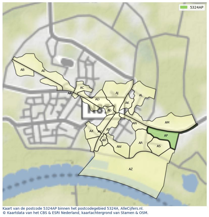 Afbeelding van het postcodegebied 5324 AP op de kaart.