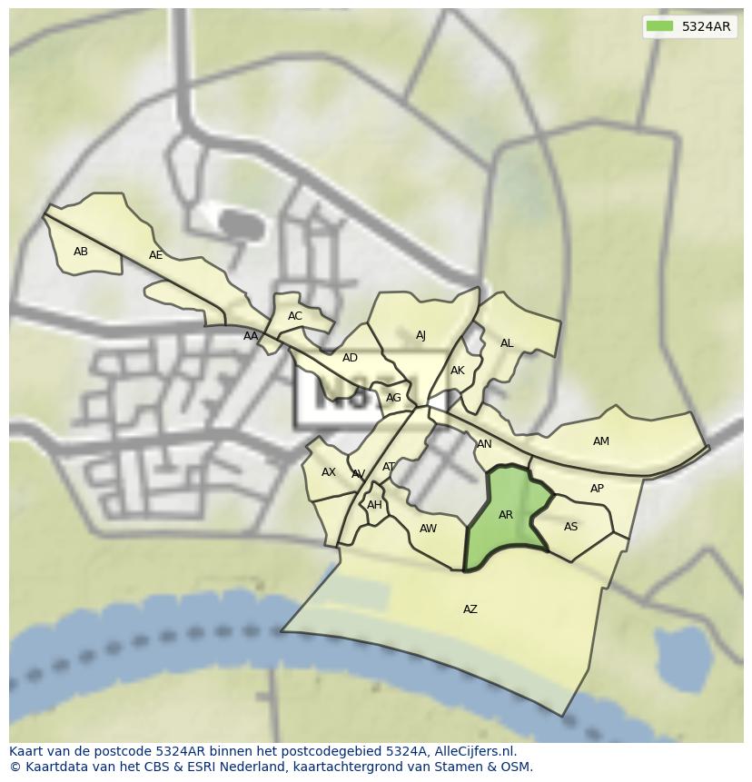 Afbeelding van het postcodegebied 5324 AR op de kaart.