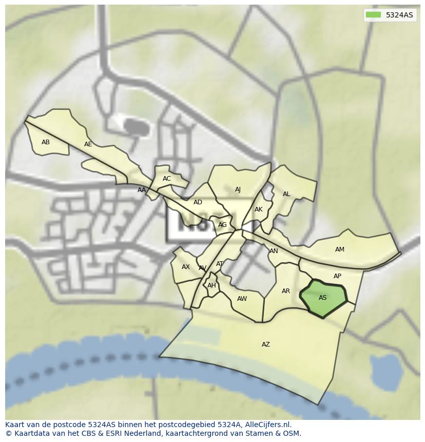 Afbeelding van het postcodegebied 5324 AS op de kaart.