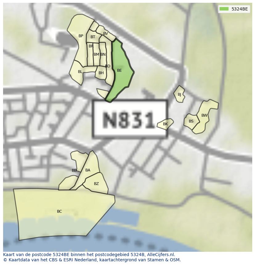 Afbeelding van het postcodegebied 5324 BE op de kaart.