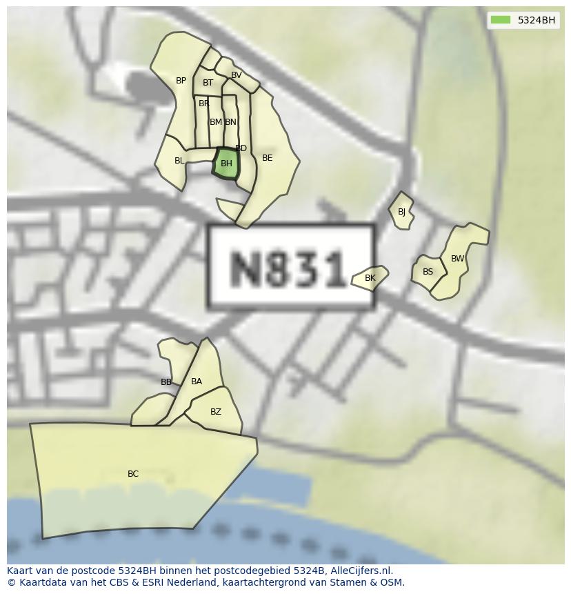 Afbeelding van het postcodegebied 5324 BH op de kaart.