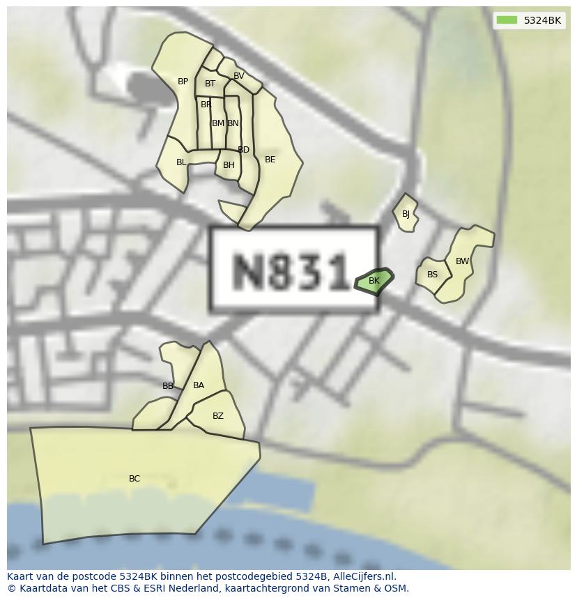 Afbeelding van het postcodegebied 5324 BK op de kaart.