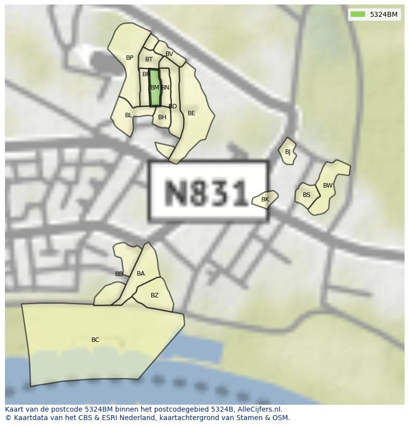 Afbeelding van het postcodegebied 5324 BM op de kaart.