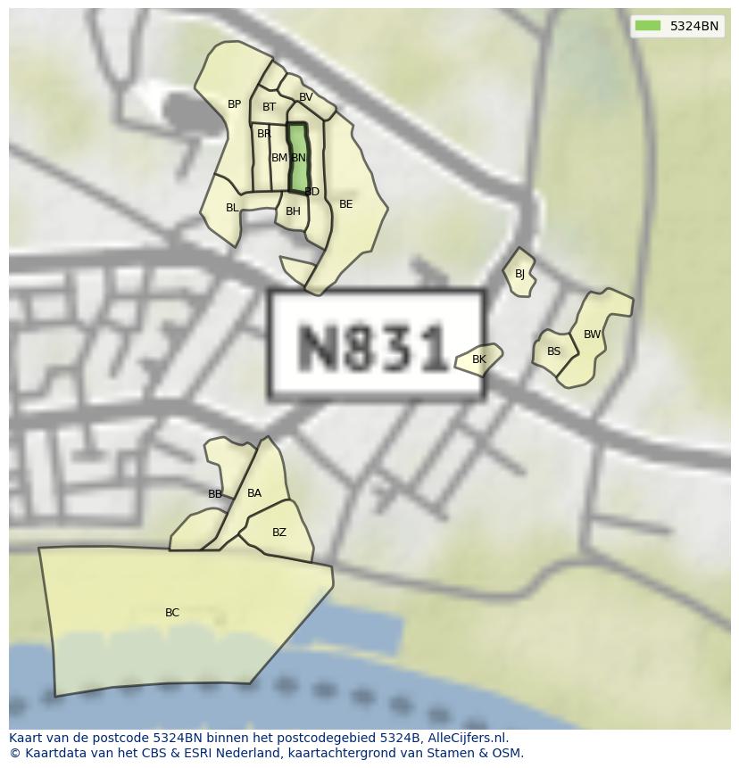 Afbeelding van het postcodegebied 5324 BN op de kaart.