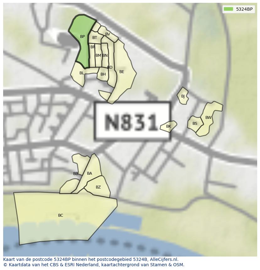 Afbeelding van het postcodegebied 5324 BP op de kaart.