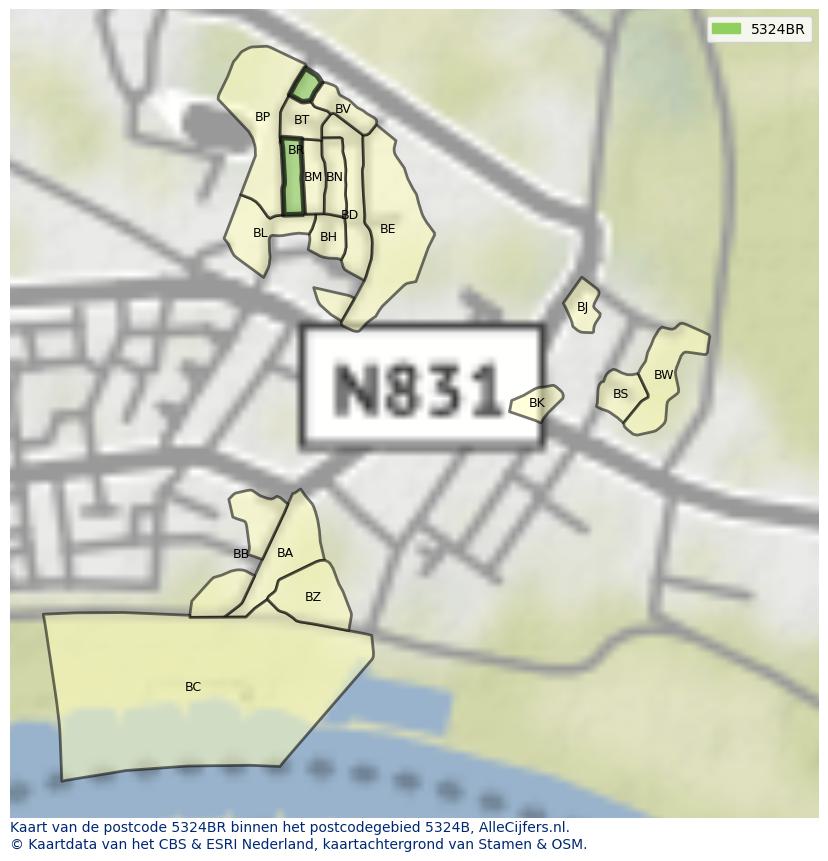 Afbeelding van het postcodegebied 5324 BR op de kaart.
