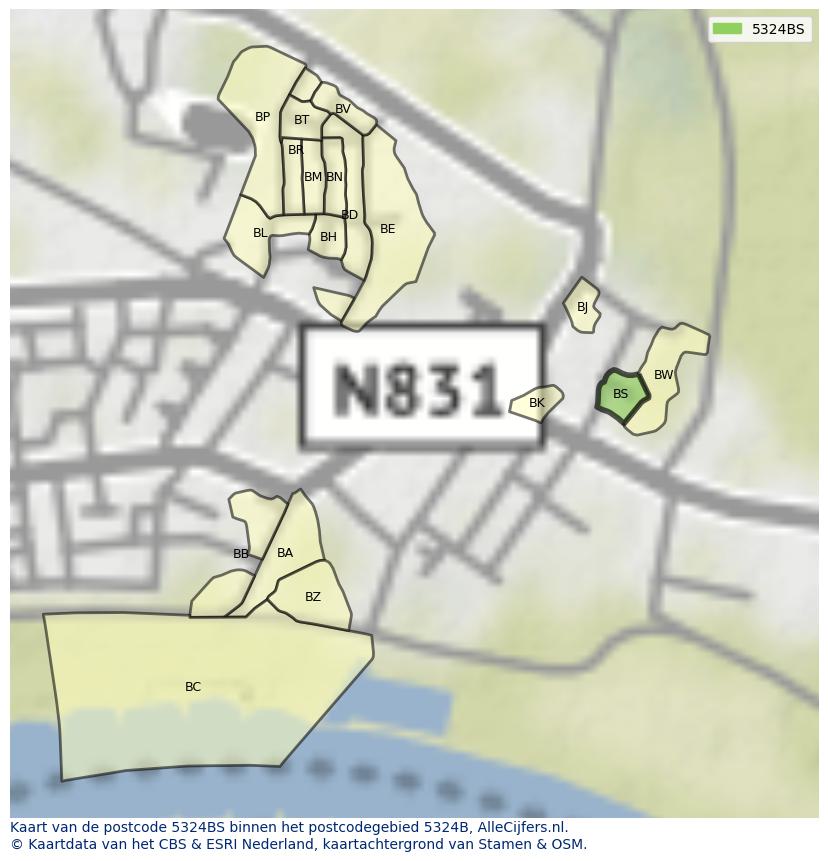 Afbeelding van het postcodegebied 5324 BS op de kaart.