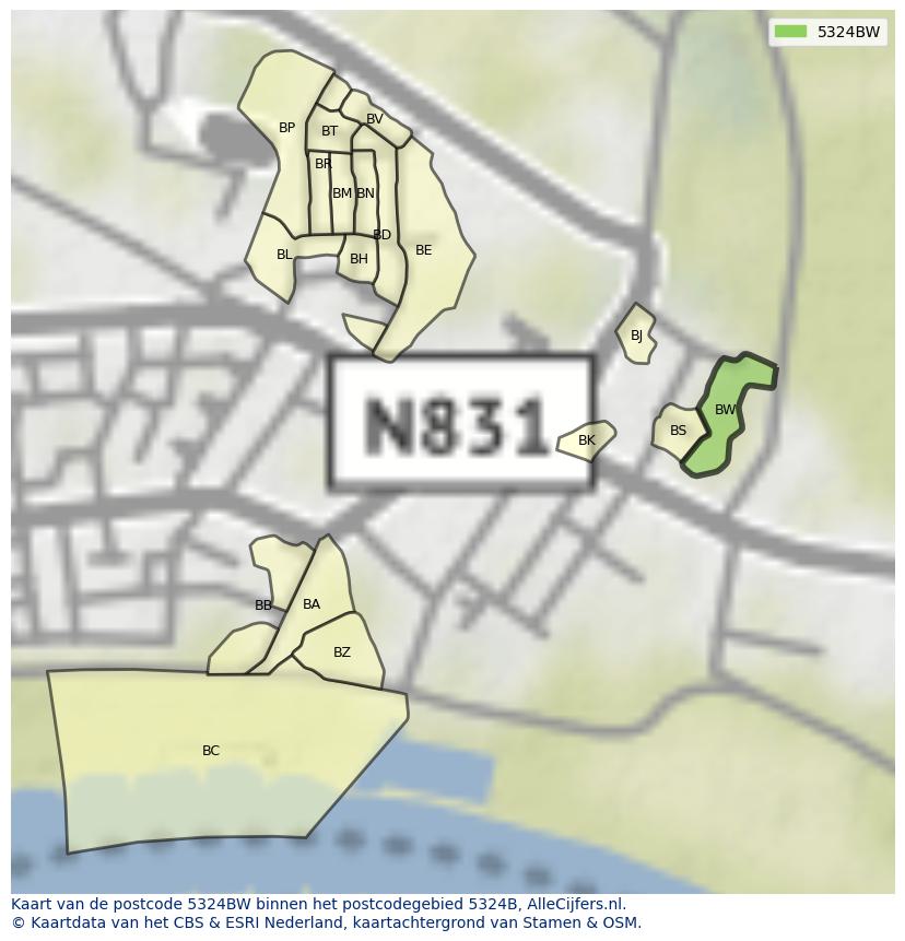 Afbeelding van het postcodegebied 5324 BW op de kaart.