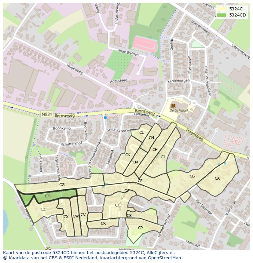Afbeelding van het postcodegebied 5324 CD op de kaart.