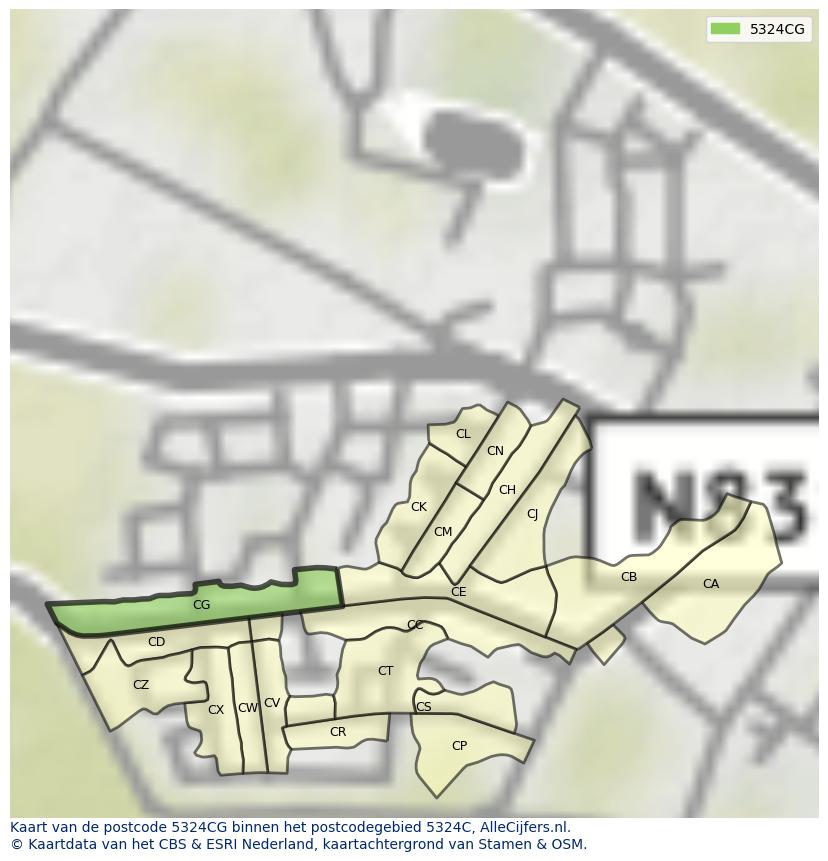 Afbeelding van het postcodegebied 5324 CG op de kaart.