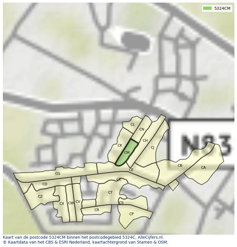 Afbeelding van het postcodegebied 5324 CM op de kaart.