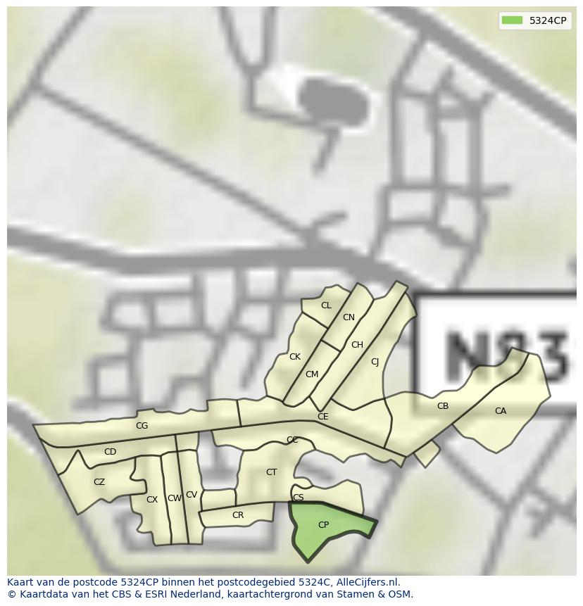 Afbeelding van het postcodegebied 5324 CP op de kaart.