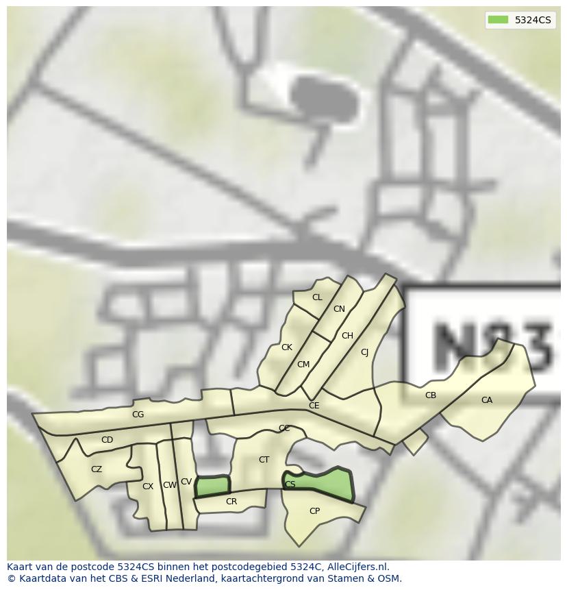 Afbeelding van het postcodegebied 5324 CS op de kaart.