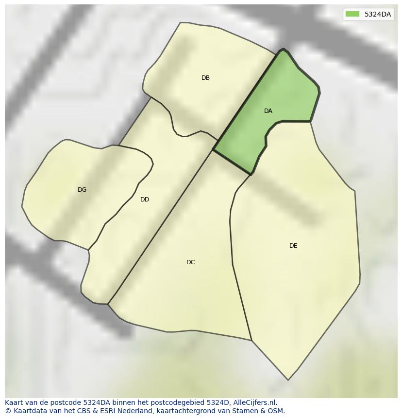 Afbeelding van het postcodegebied 5324 DA op de kaart.