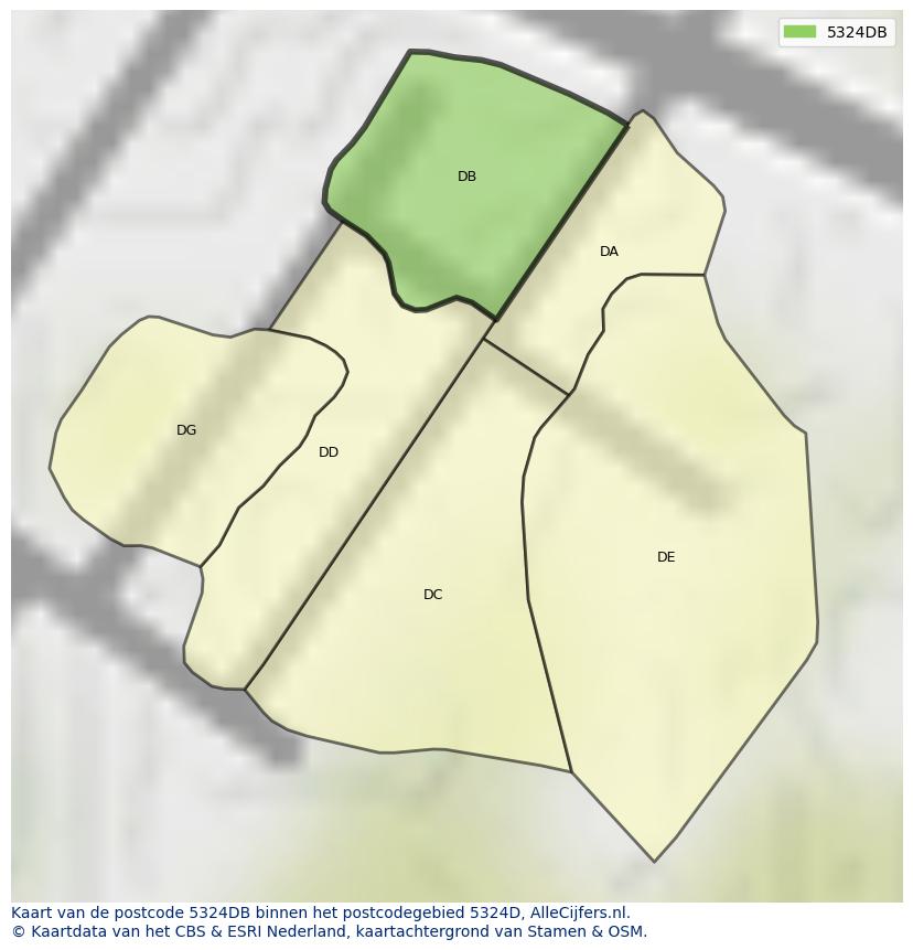 Afbeelding van het postcodegebied 5324 DB op de kaart.