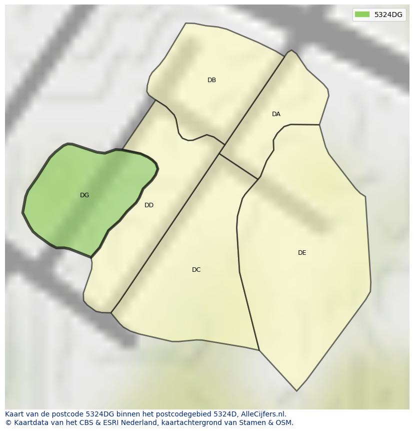 Afbeelding van het postcodegebied 5324 DG op de kaart.