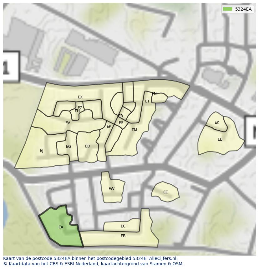 Afbeelding van het postcodegebied 5324 EA op de kaart.