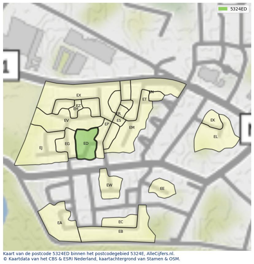 Afbeelding van het postcodegebied 5324 ED op de kaart.