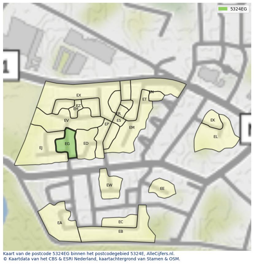 Afbeelding van het postcodegebied 5324 EG op de kaart.