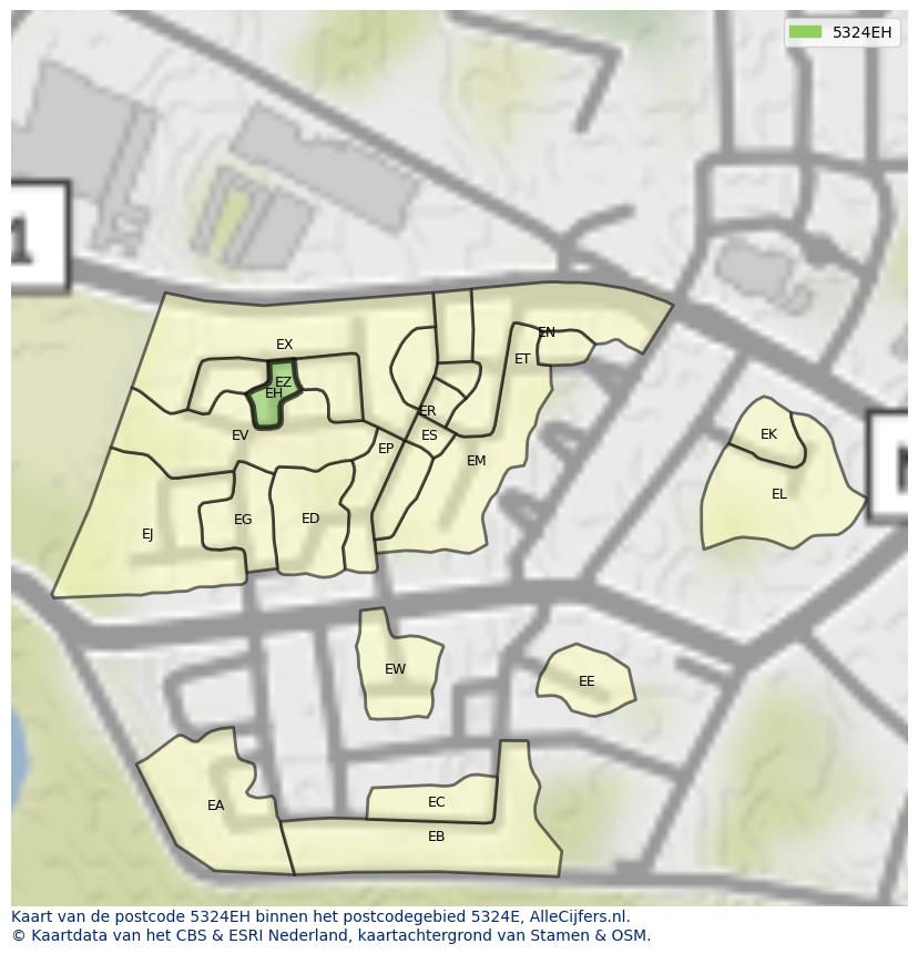 Afbeelding van het postcodegebied 5324 EH op de kaart.