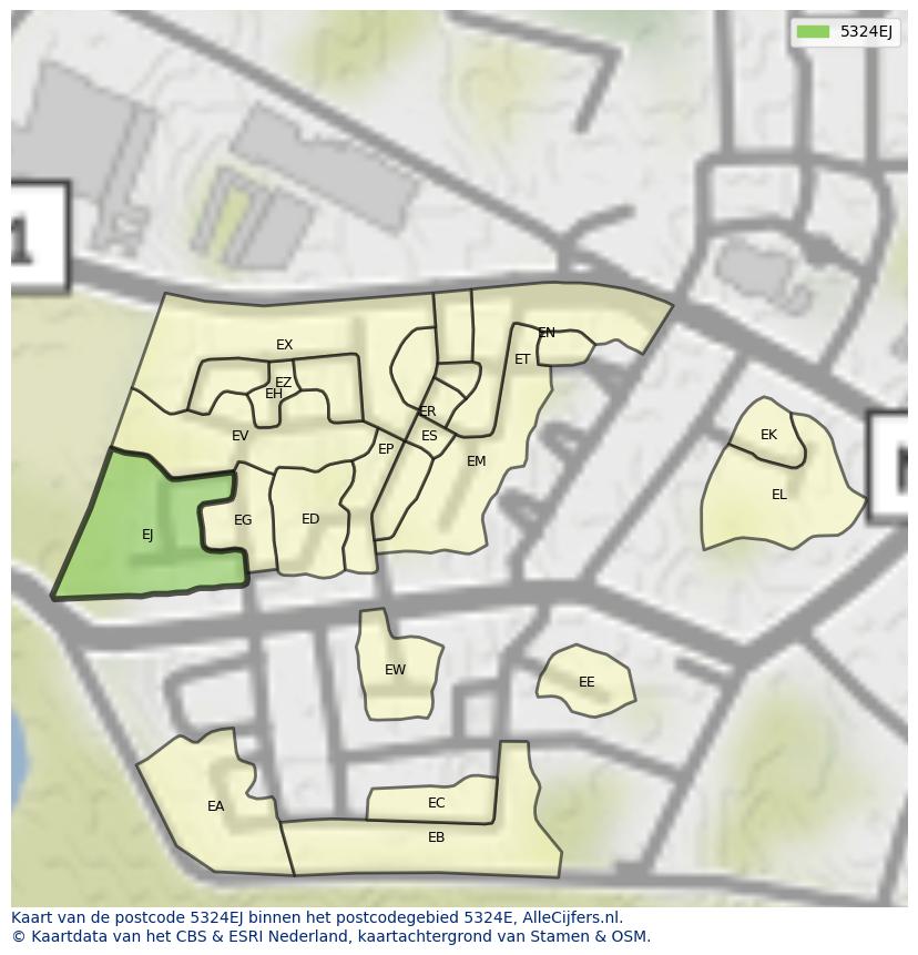 Afbeelding van het postcodegebied 5324 EJ op de kaart.
