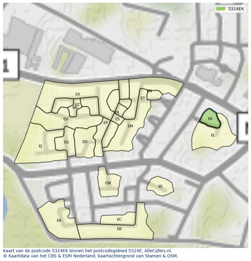 Afbeelding van het postcodegebied 5324 EK op de kaart.