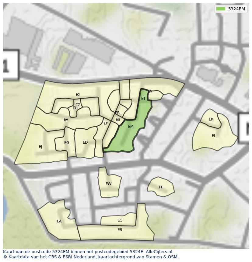 Afbeelding van het postcodegebied 5324 EM op de kaart.
