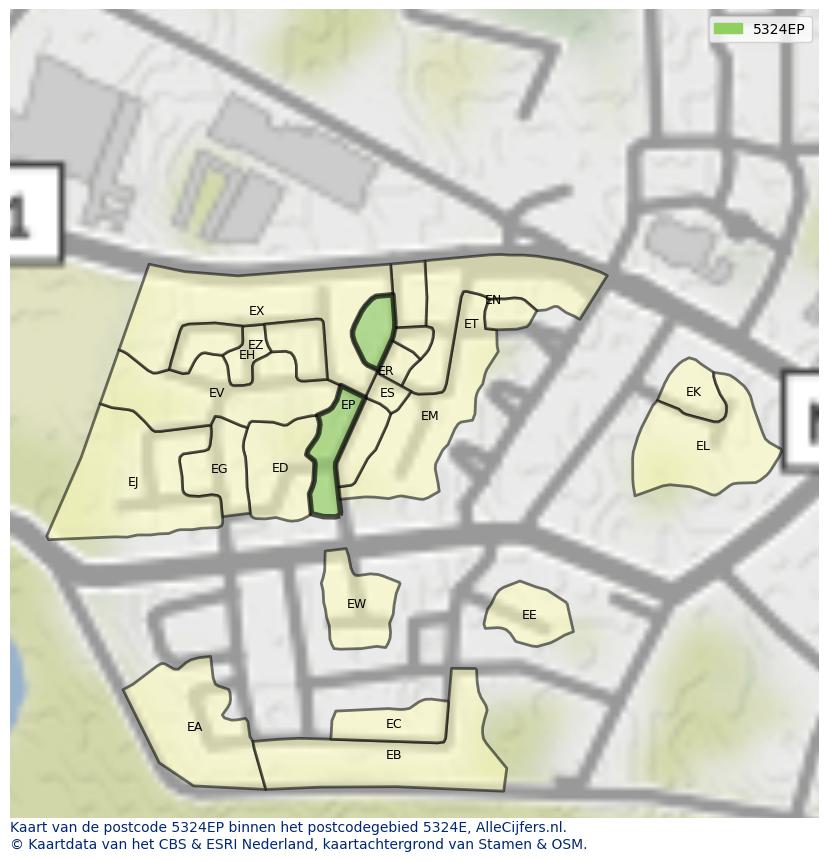 Afbeelding van het postcodegebied 5324 EP op de kaart.