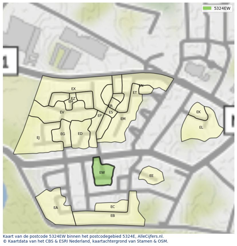 Afbeelding van het postcodegebied 5324 EW op de kaart.