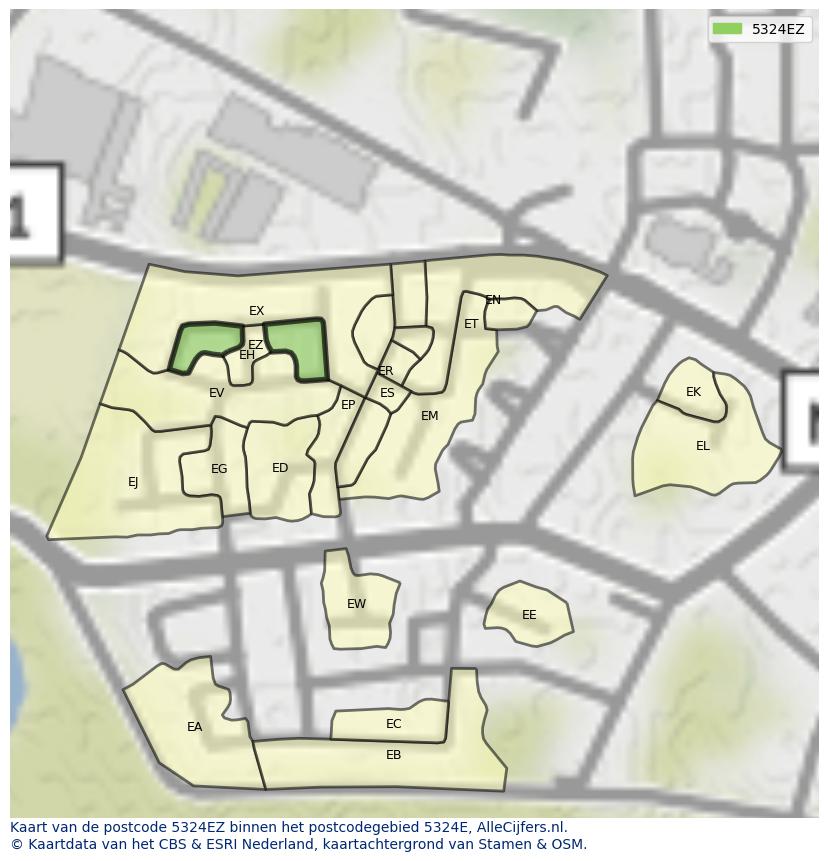 Afbeelding van het postcodegebied 5324 EZ op de kaart.