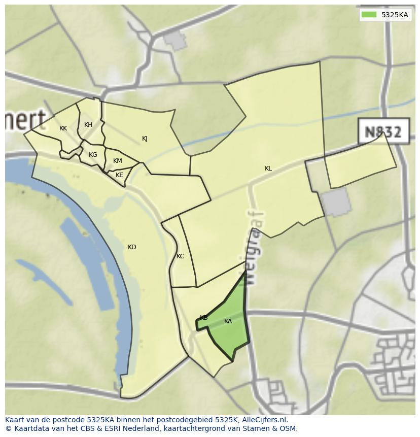 Afbeelding van het postcodegebied 5325 KA op de kaart.