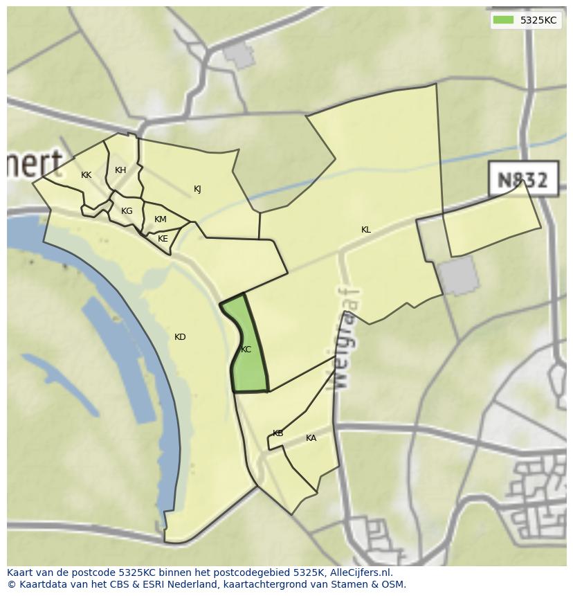 Afbeelding van het postcodegebied 5325 KC op de kaart.