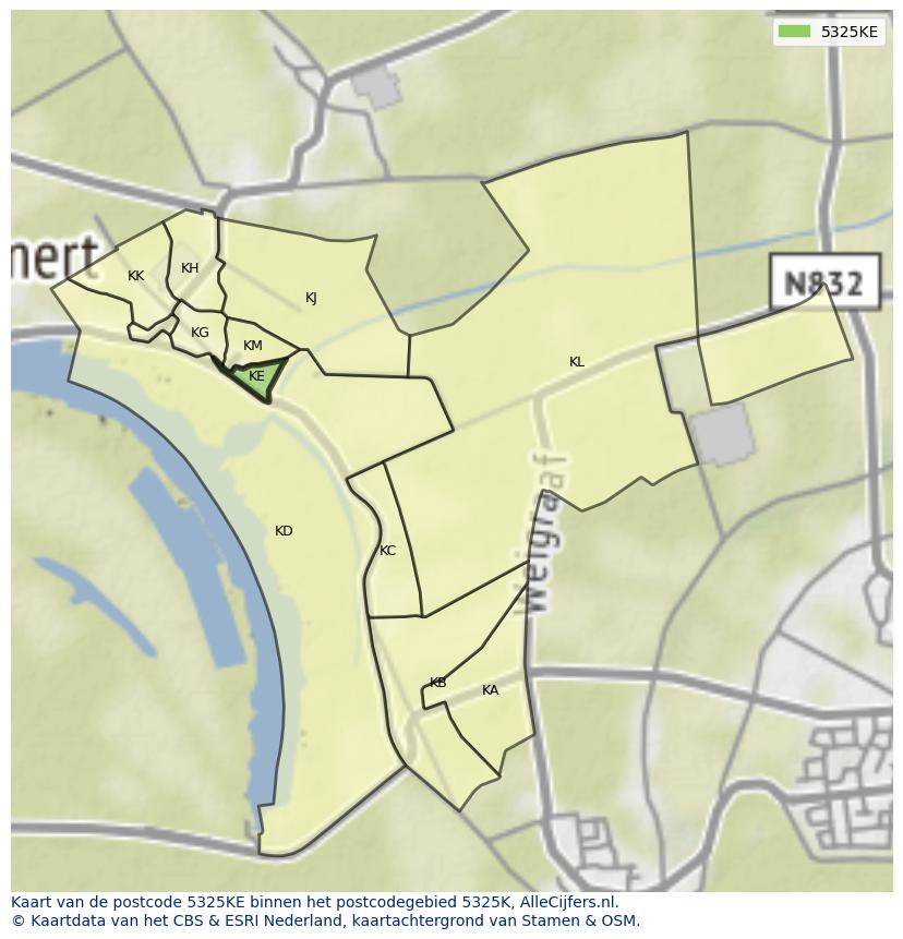 Afbeelding van het postcodegebied 5325 KE op de kaart.