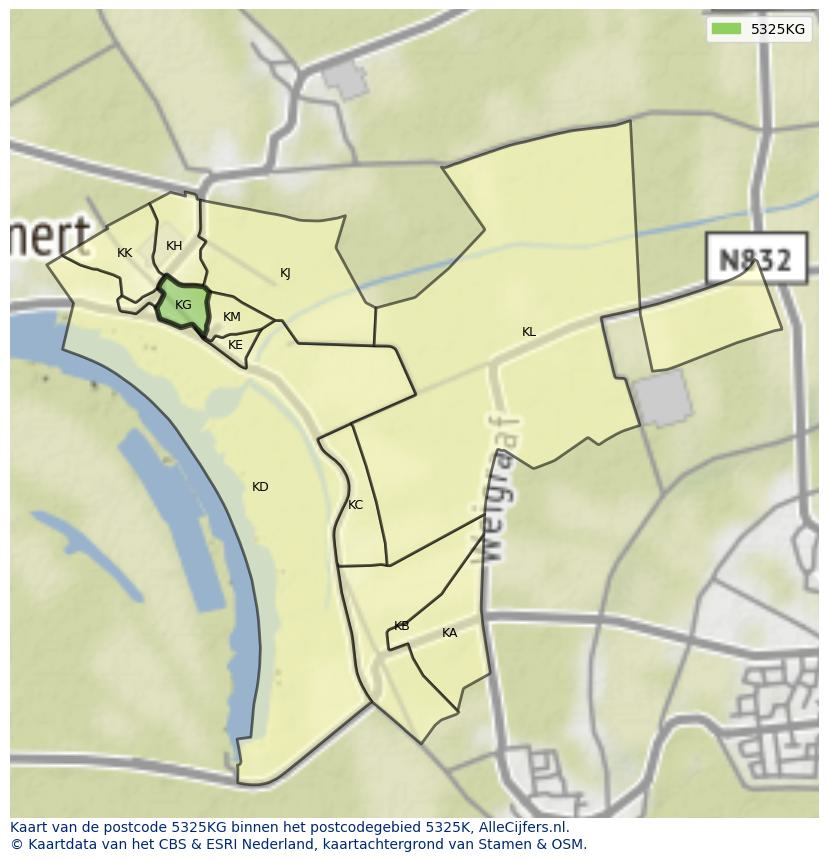Afbeelding van het postcodegebied 5325 KG op de kaart.